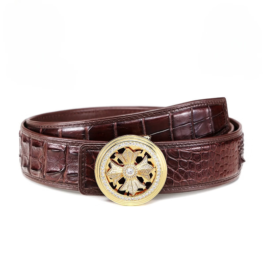 LISM Light Luxury High-end Men's Belt Genuine Leather Products Shi Lai Run Crocodile Leather Smooth Buckle Belt Men's Silver Buckle Black Belt 125cm