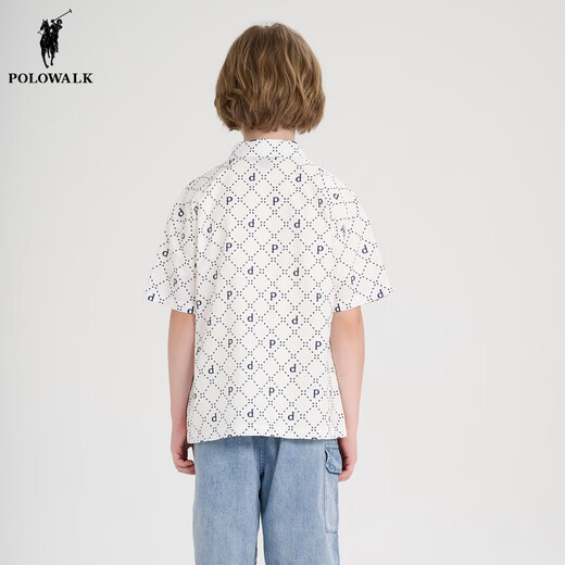POLOWALK children's summer shirt boys' short-sleeved top shirt loose, comfortable and fashionable white 110 cm