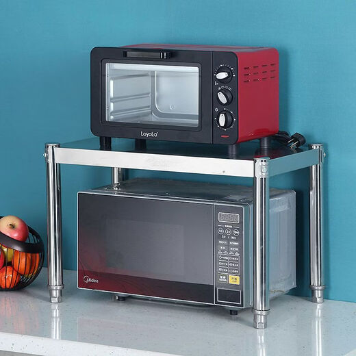 Fantasy thickened stainless steel one-layer storage rack kitchen utensils living room sundries floor-standing punch-free microwave oven length 30 width 20 height 25 cm one layer