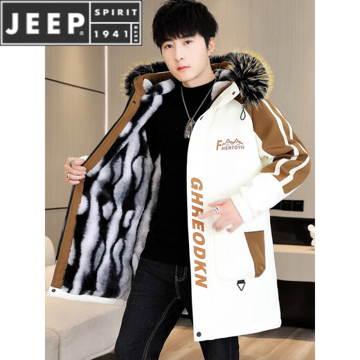 JEEP SPIRIT冬季派克服男士冲锋衣加绒加厚夹克男冬装棉服中长款风衣保暖外套 黑色【加 绒加 厚】 M 【80-100斤】