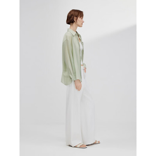JESSIE Lyocell Tencel profile shirt women's lapel long-sleeved high-intelligence breathable top 2026 spring new style green S