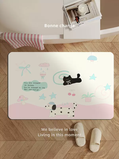 Yusenyisoft diatom mud water-absorbent and quick-drying bathroom door anti-fall and anti-slip floor mat G Dingdang Tangtang 40x60cm (thickened environmentally friendly diatom mud)