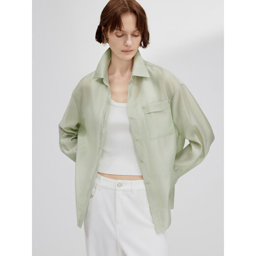 JESSIE Lyocell Tencel profile shirt women's lapel long-sleeved high-intelligence breathable top 2026 spring new style green S