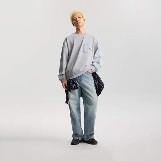 Lee Zhang Linghe's same model 26 spring and summer new product in the mall, comfortable version round neck floral gray men's long-sleeved sweatshirt floral gray L