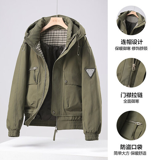 雅鹿户外羽绒服男款冬季2025新款工装连帽拉链防风耐磨保暖外套男 黑色 XL 推荐120-140斤