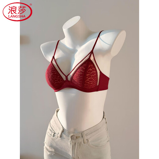 LangSha Wireless Bra Set Year of the Horse New Year Red Sexy Lace Small Breast Gathering Year of the Zodiac French Thin Bra Set Red Single Piece 70A 32/70AB