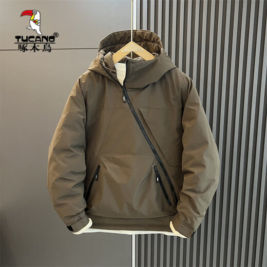 Woodpecker (TUCANO) Graphene Down Jacket Japanese Outdoor Waterproof Jacket Youth Workwear Hooded Jacket Men's Winter Casual Jacket Brown XL 145-165Jin Jin equals 0.5 kg