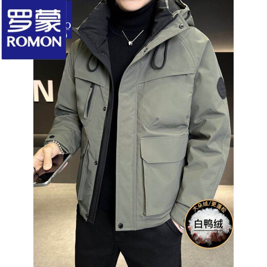 ROMON Windproof Down Jacket Men's 2025 New Outdoor Sports Winter Thickened Brand Winter Youth Jacket Army Green M 90-110