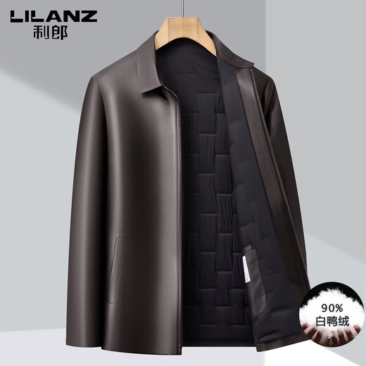 利郎商场同款男士新款羽绒皮衣中翻领白鸭绒保暖爸爸装冬季夹克外套 黑色 M 170【适合100-120斤】