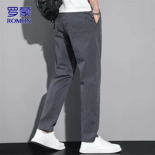 ROMON pants men's spring 2026 new loose casual pants men's business commuting straight trousers dark gray 32