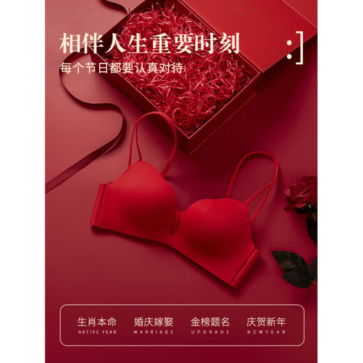 ESSONIO Zodiac Year Red Underwear Set Women's Small Breasts Push Up to Show Bigger Thickening 2026 New Year of the Horse Bra and Panties Bridal Red-Suit-Strengthen Curves 70A/32A (Push-up Model in the Popular Year)