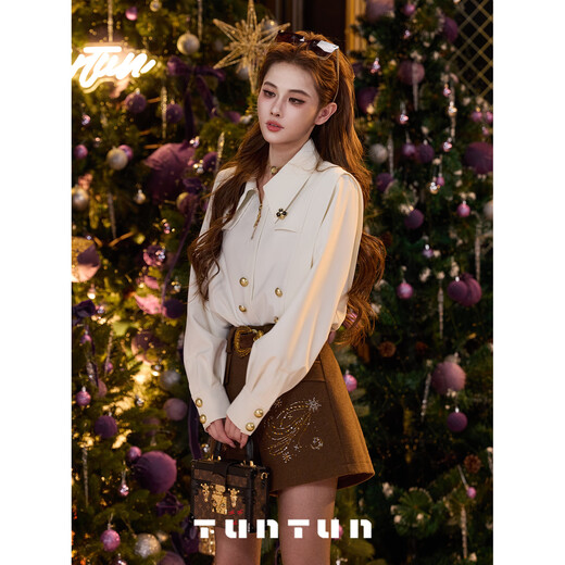 TUNTUN Autumn and Winter Moon White Shirt White Velvet Shirt Women's Light Luxury High-Quality Crisp Satin White Shirt Cream White (Fleet) Ready in Stock S (Brochure Not Included)