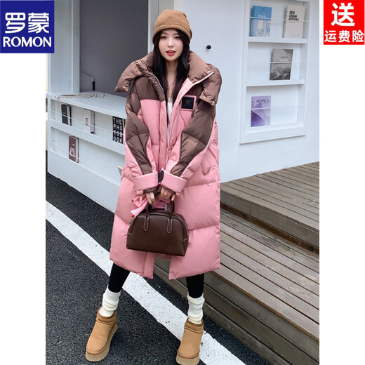 ROMON goose down jacket women's mid-length 2026 new winter high-end big-name Korean version of the extreme cold thickened jacket coffee color + pink counter synchronization L 125-140Jin Jin equals 0.5 kg