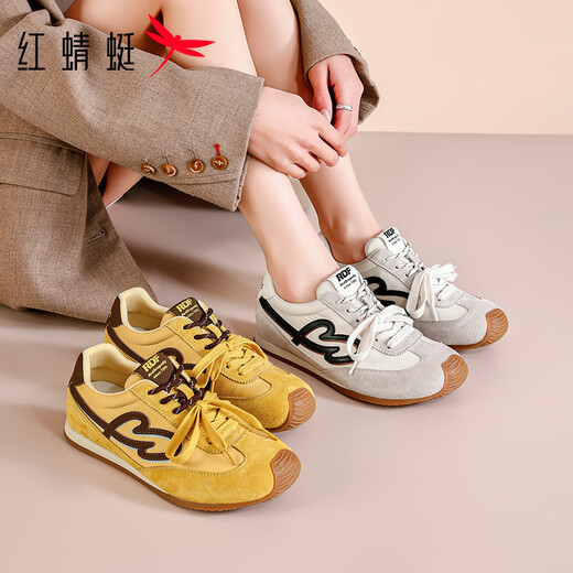 RED DRAGONFLY Women's Shoes Casual Shoes Women's Low-top Lace-Up Versatile Soft-soled Sports Shoes Women's Wear-Resistant Lightweight Comfortable Running Moral Training Shoes WTB162481 Beige (3.5CM) 35