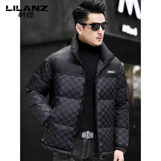 利郎（LILANZ）鹅绒羽绒服男短款2025新款冬季加厚保暖立领中年防寒男外套 黑色 XL 180