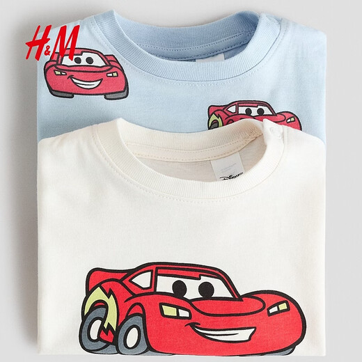 H&M 2026 new spring children's clothing baby boy 2-piece printed T-shirt 1315882 light blue/Cars 73 73/48 (6-9M)