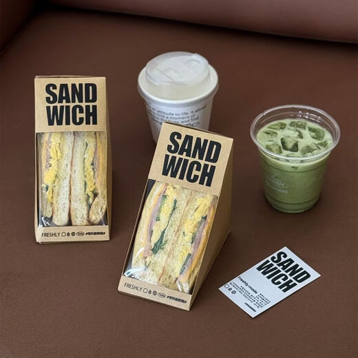 Fantasy sandwich packaging box triangular transparent special thickened box sandwich window bakery food packaging bag paper 100 pieces