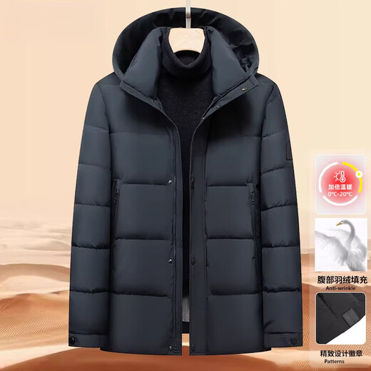 KBXNG劲霸新款羽绒服男短款加厚御寒高充绒中年加厚防寒服冬季时尚外套 藏蓝 S 165