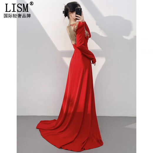 LISM Designer International Light Luxury Brand Red Evening Dress Women 2026 New Style Temperament Socialite High-end Light Luxury Heavy Industry Red S