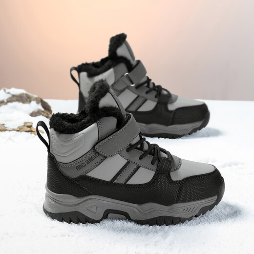 Woodpecker children's snow boots 2025 winter new velvet children's shoes thickened warm cotton shoes minus 40 outdoor boys' cotton boots black gray 31