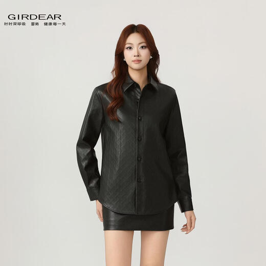 GIRDEAR/Brother's early spring relaxed look, elegant and fashionable slimming leather shirt jacket 130158 black (new product) 3 (120Jin Jin is equal to 0.5kg), shipped within 48 hours, one size fits all