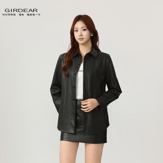 GIRDEAR/Brother's early spring relaxed look, elegant and fashionable slimming leather shirt jacket 130158 black (new product) 3 (120Jin Jin is equal to 0.5kg), shipped within 48 hours, one size fits all