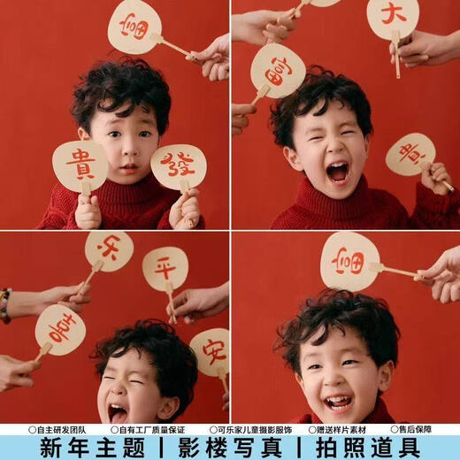 Fantasy New Year photo props, festive small fans, scene decorations, photo studio New Year photo props, riches and wealth + mini fans