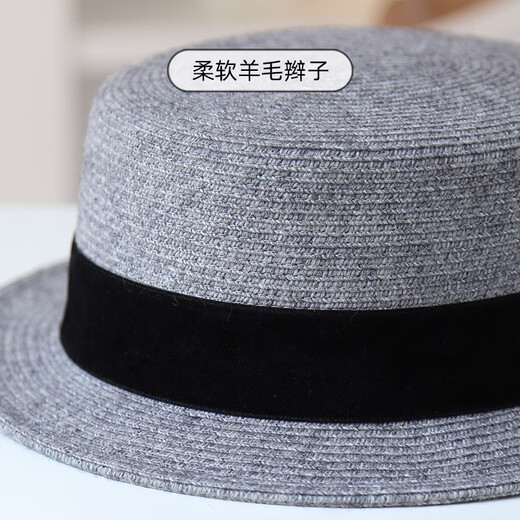 JOLISAC autumn printed fashionable small brim Japanese temperament wool flat top hat flat brim British retro woolen hat women's autumn and winter fashion camel with black belt adjustable