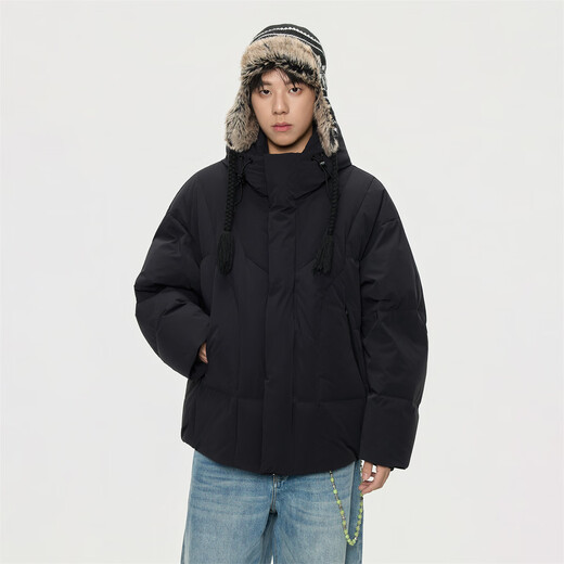 GROUND ZERO shopping mall same style high filling capacity 90 white duck down couple style hooded down jacket black L