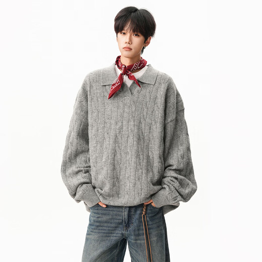 OEMG old money hemp pattern lapel sweater for men in autumn and winter thickened warm trendy brand tops and sweaters Chenguang Apricot High Quality 3XL Recommended 150-170Jin Jin equals 0.5kg