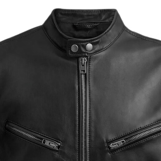 COACH RACER solid color round neck zipper long-sleeved leather jacket men's black black S