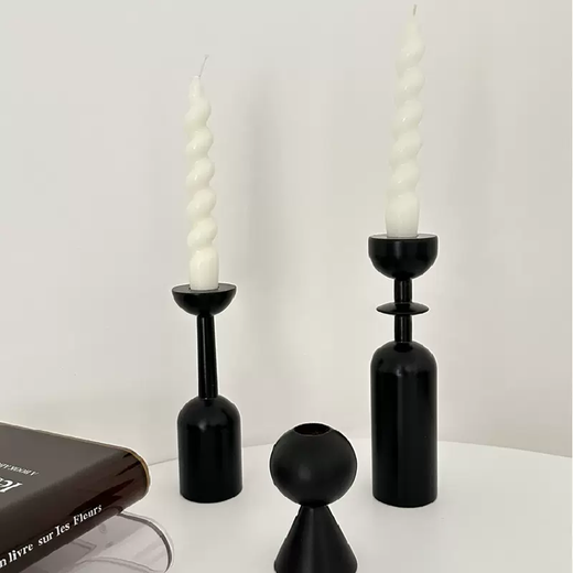 Yusenyi PGLP niche candlestick ornaments home wabi-sabi style wooden high-end black candle ins candle drag decoration 2 black candles
