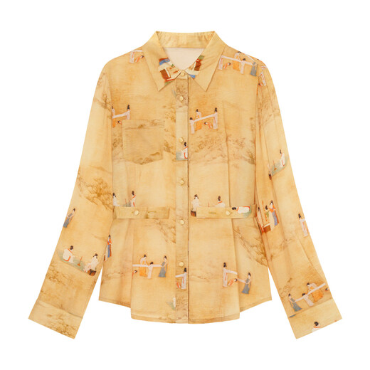 Su Luo's original <Pounding Practice Picture Yunli Imperial City 2> Spring new style national trend printed casual loose shirt 篾黄 S