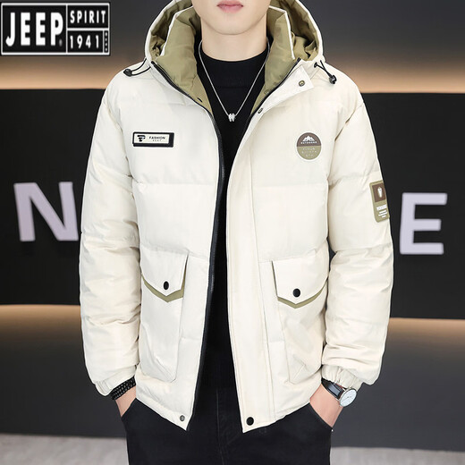 JEEP SPIRIT men's new winter thickened cotton jacket youth hooded cotton jacket men's slim trendy short warm cotton jacket men 999 military green 2XL