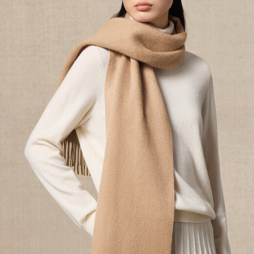 Ordos 1980 autumn and winter pure cashmere simple texture water pattern double layer warm and comfortable women's scarf Camel-25 180cmX30cm
