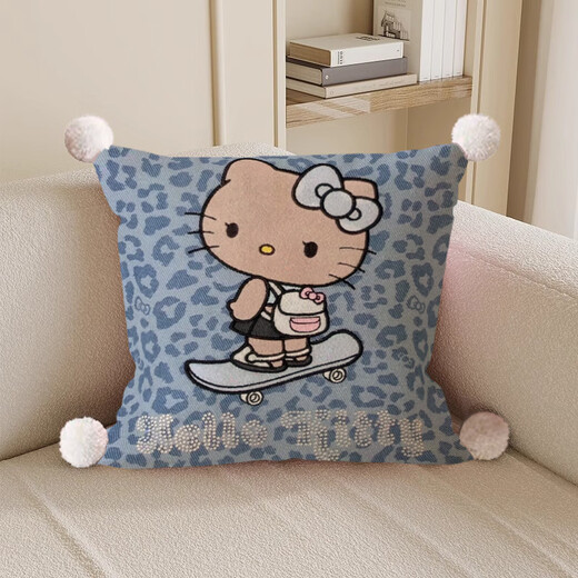 Hello, strange guy, KT cat pillow, cute cartoon animation peripheral cushion pillow, student dormitory nap bed sleeping gift, leopard print kt cat 3, white hair ball, double-sided pattern 35X35, pillowcase does not contain core