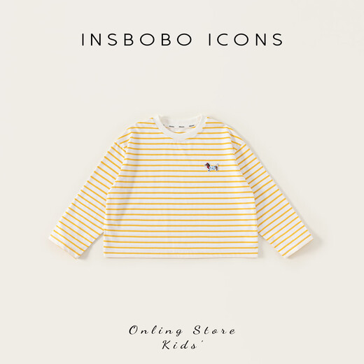 INSBOBO children's clothing girls long-sleeved T-shirt 2026 spring new style children's striped tops girls clothes medium and large children yellow stripes 110