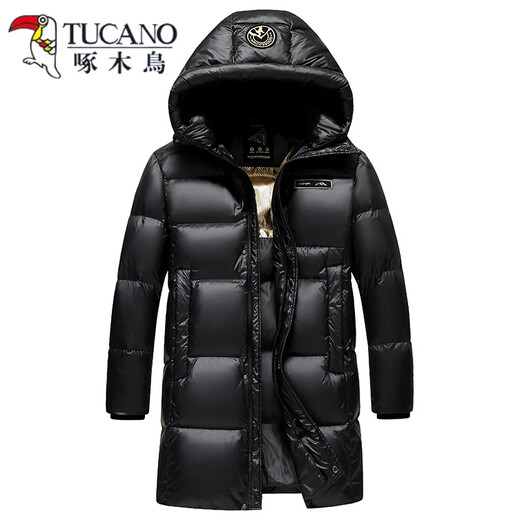 啄木鸟（TUCANO）零下极寒加厚鹅绒服中长款羽绒服男女新款冬季亮面连帽防寒服外套 黑色 S 165