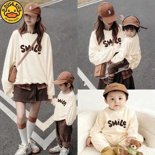 G.duck New Year parent-child wear sweatshirt 2026 autumn and winter dopamine color family of three long-sleeved letter children's wear activity top trendy hot sale velvet red - large picture 195 4XL