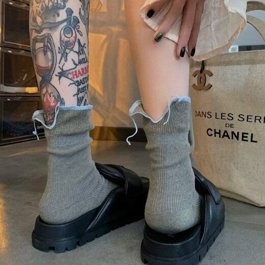 Ao Yan Lai FR2U Japanese style rear slit pile socks, lazy style, super soft and comfortable on the feet, blue