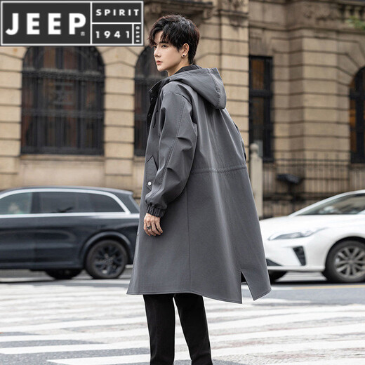 JEEP SPIRIT风衣外套男冬秋长款男士大衣冬季加厚派克服英伦风休闲服男款 黑色 M 【100-120斤】