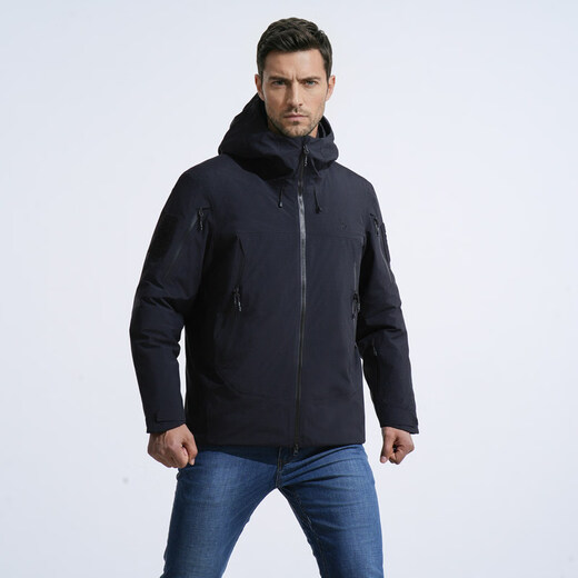 Dragon Teeth War: Blazing Shark Tactical Charge Hooded Down Jacket, cold-proof, thickened and warm, outdoor leisure sports commuter jacket, Extreme Night Black L 180/100A