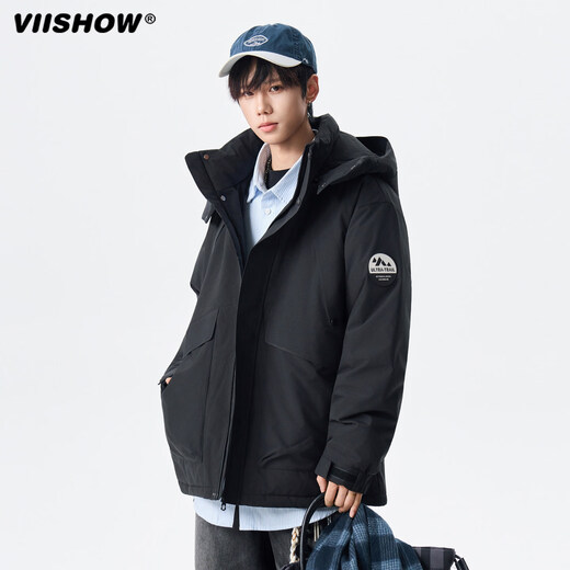 Viishow winter outdoor functional parka down jacket men and women trendy brand 90 velvet couple warm and cold-proof jacket black L