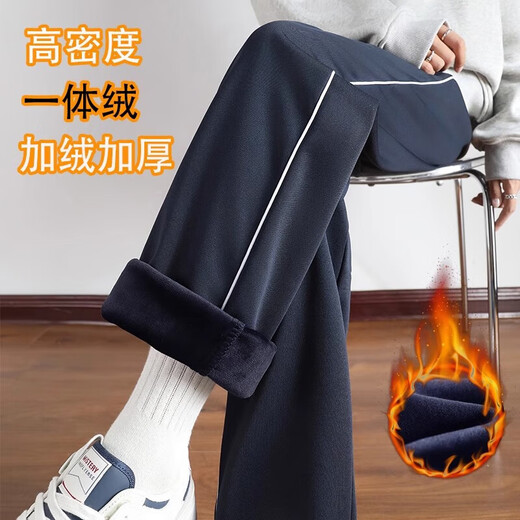 School uniform pants in winter with velvet and thickened navy blue one stripe and two stripes navy blue junior high school students and primary school students navy one stripe-velvet style 175 (2XL) recommended height 170-175
