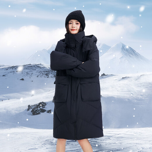 Flying in the Snow 2025 winter new style women's mid-length down jacket, versatile, fashionable, casual, temperament, large pockets, warm and comfortable, black|8056 L/165/88A