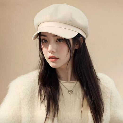 XINBUCKS Korean style beret women's four seasons literary British retro solid color octagonal hat ladies newsboy hat high appearance black one size fits 55-59CM