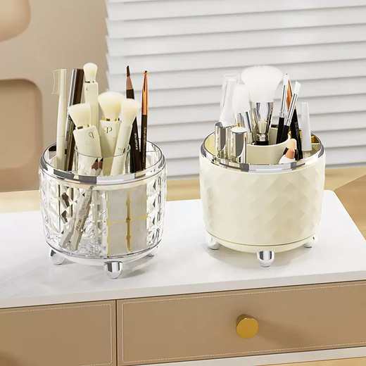 Yusenyi Yimijia cosmetics storage box high-end large-capacity makeup brush rotating desktop dressing table dust-proof storage box milky silver without lid milky silver without lid