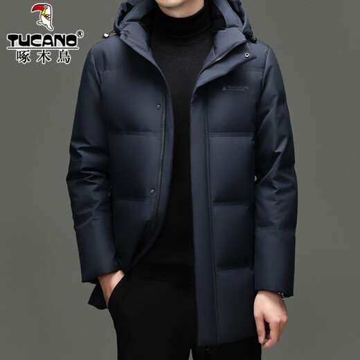 Woodpecker High-End White Duck Down Jacket Men's Jacket Winter Mid-Length Fashion Casual Thickened Windproof Warm and Coldproof Jacket RR-YR8066 Blue L 175/96A