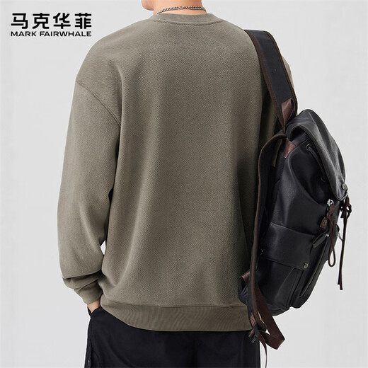 MARK FAIRWHALE sweatshirt men's winter heavyweight long-sleeved T-shirt men's casual jacket men's top bottoming shirt gray green XL