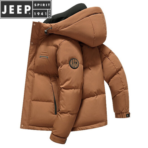 JEEP SPIRIT Men's Outdoor Commuting Versatile Bread Down Jacket Winter Thickened Warm Hooded 90 White Duck Down Jacket Fashion Apricot Green L 175 (125-140Jin Jin equals 0.5kg)